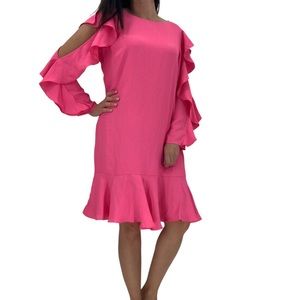 Vince Camuto Dress Size 8 NWT Hot Pink “Barbie” Ruffle Knee Length $129 Retail